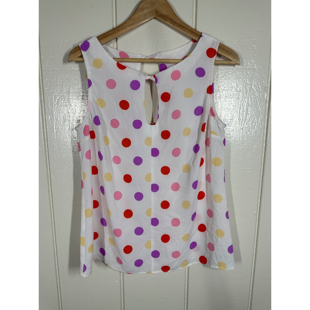 ModCloth Top Womens M White Polka Dot Sleeveless Keyhole V-Back Blouse Retro